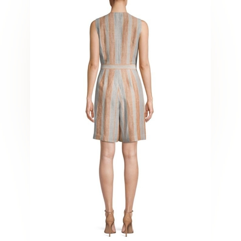 Lafayette 148 New YorkOaklyn Linen Striped Wrap Romper Size 6 - Picture 2 of 5